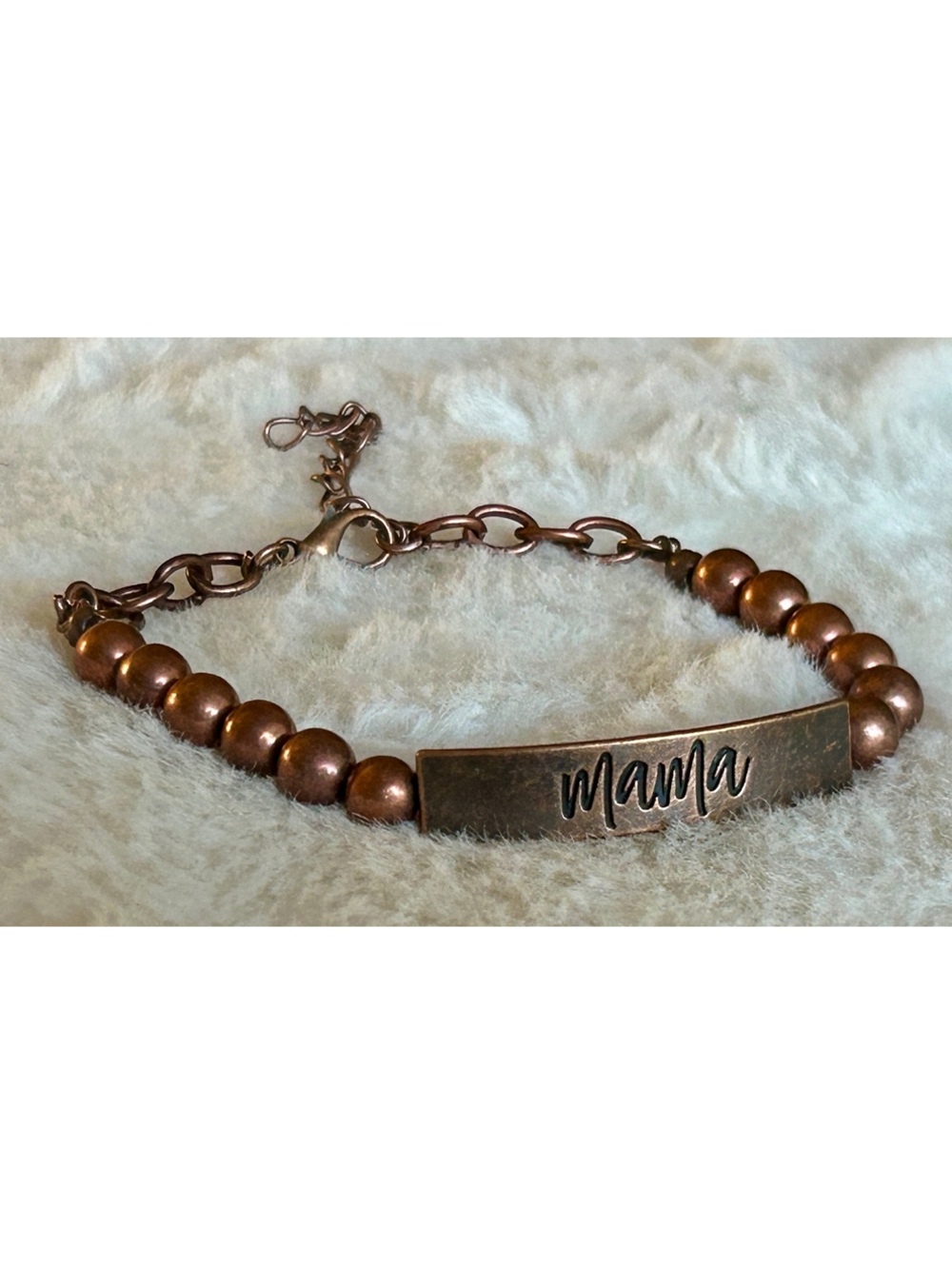 Copper Tone 'Mama' Beaded Bracelet with Adjustable Chain
